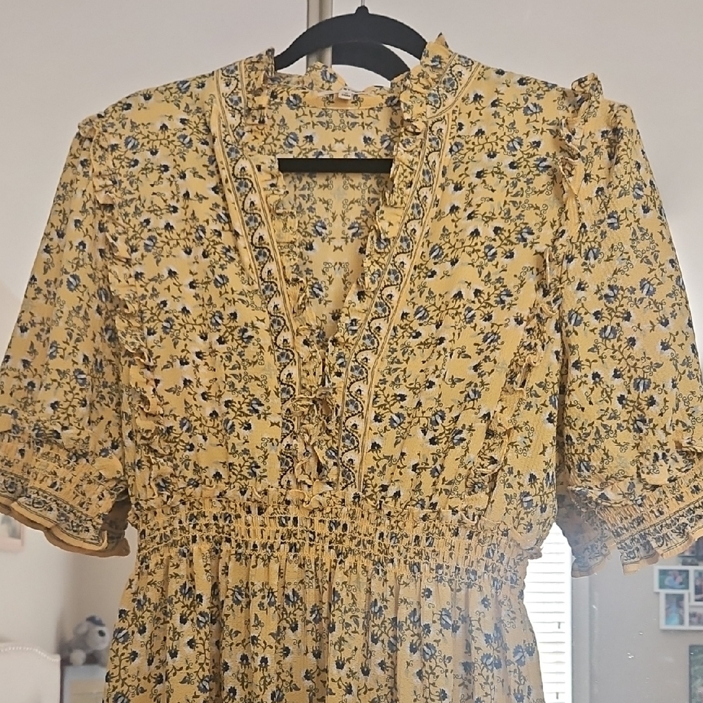 Yellow Puff Sleeve Midi Sundress for Casual Wear